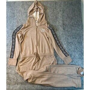 Calvin Klein Tan Hooded Jumpsuit WMNS L 00s Y2K Streetwear Urban Hip Hop Rare